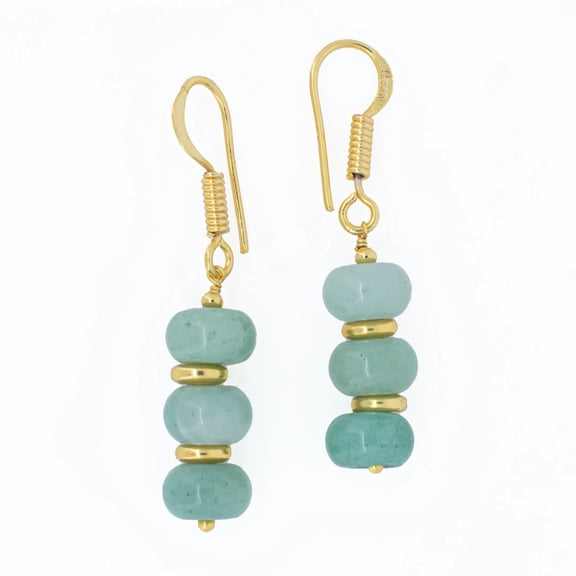 Gempires Amazonite Bolo Beads Earring, Dangling 8 mm Crystal Beads, 14k Gold Plated, Handmade Women Jewelry