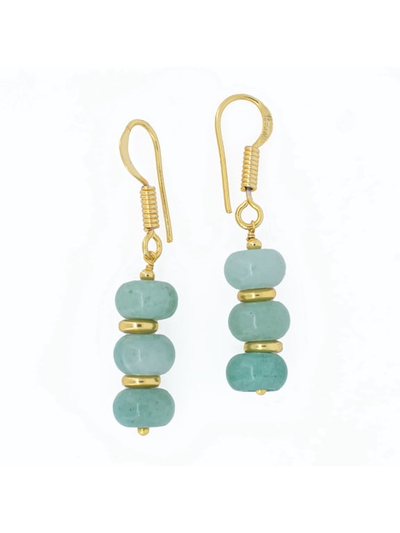 Amazonite Bolo Beads Earring, Dangling 8 mm Crystal Beads, 14k Gold Plated, Handmade Women Jewelry