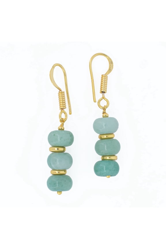 Amazonite Bolo Beads Earring, Dangling 8 mm Crystal Beads, 14k Gold Plated, Handmade Women Jewelry