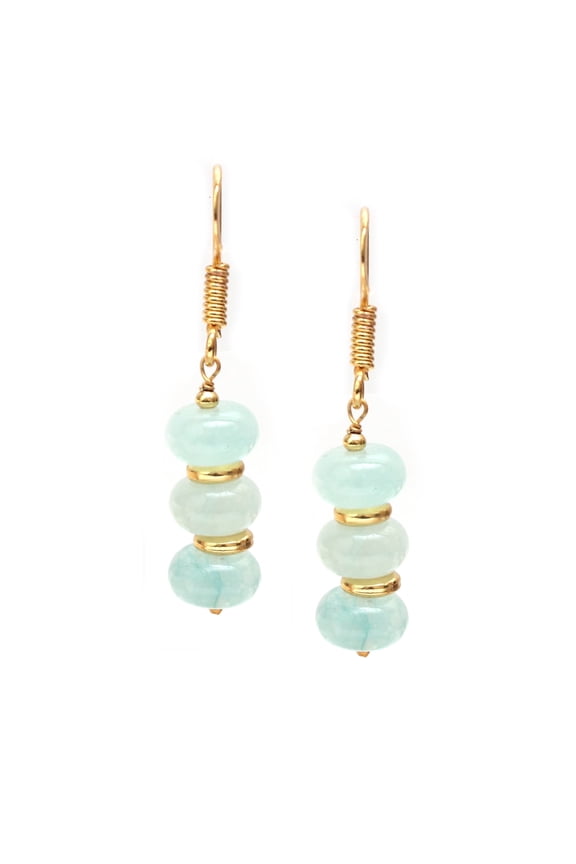 Aqua Chalcedony Bolo Beads Earring, Dangling Earrings, 14K Gold-Plated Womens Jewelry