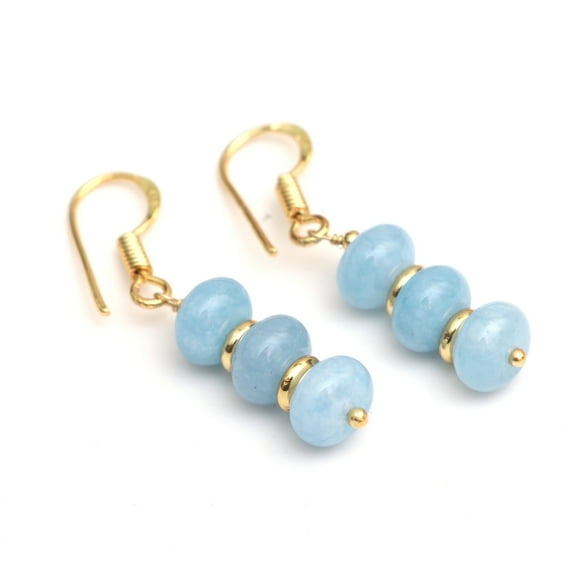 Gempires Aquamarine Bolo Beads Earring, Blue Crystal Beads, 14k Gold Plated, Drop Earring for Women