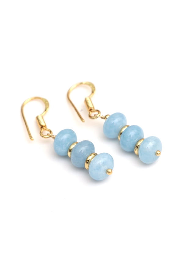 Aquamarine Bolo Beads Earring, Blue Crystal Beads, 14k Gold Plated, Drop Earring for Women