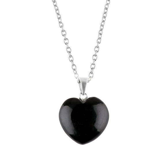 Gempires Black Obsidian Heart Pendant Necklace Handmade Women Jewelry 20 in Silver Plated Adjustable Chain