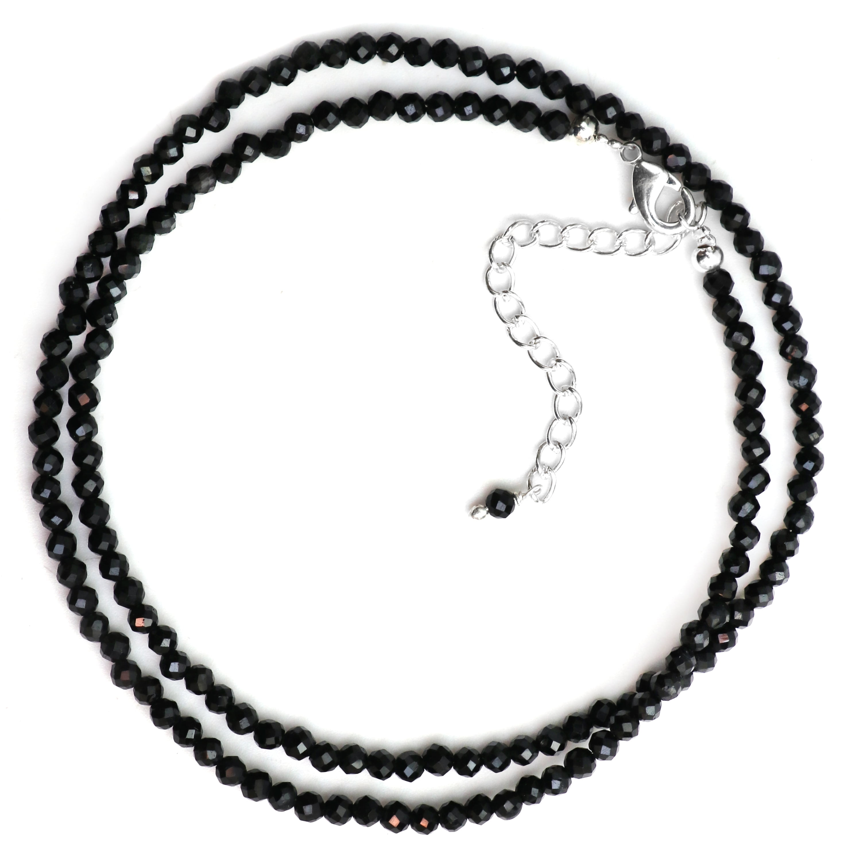 Gempires Black Tourmaline Beads Necklace for Women, Silver Plated 18 inch Adjustable Chain