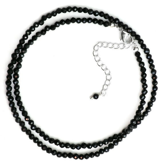 Gempires Black Tourmaline Beads Necklace for Women, Silver Plated 18 inch Adjustable Chain