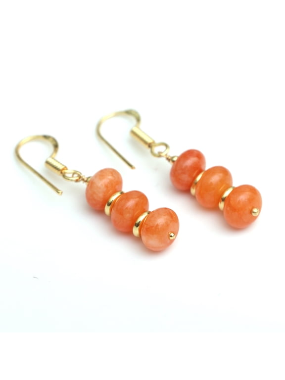 Carnelian Bolo Beads Dangle Earring, 8 mm Orange Crystal Earrings, 14k Gold Plated Handmade Women’s Jewellery