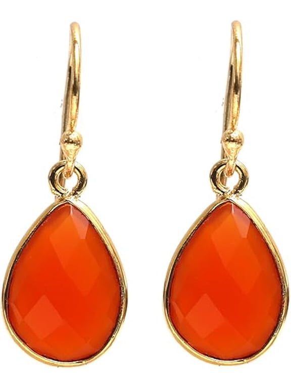 Carnelian Pear Shaped Teardrop Earrings, Bezel Earring, Natural Gemstone Dangle Drop Earrings for Women