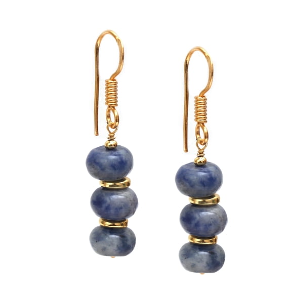 Gempires Denim Sodalite Bolo Beads Earring, Dangling Earrings, 8 mm Crystal Beads, 14k Gold Plated, 1.5 inches Drop Dangle, Handmade Women’s Jewelry