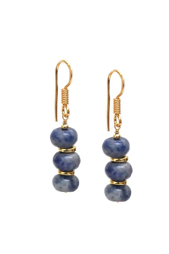 Denim Sodalite Bolo Beads Earring, Dangling Earrings, 8 mm Crystal Beads, 14k Gold Plated, 1.5 inches Drop Dangle, Handmade Women’s Jewelry