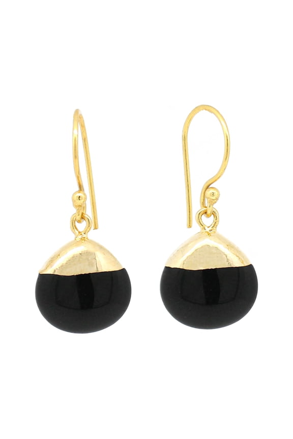 Black Obsidian Pear Cabochon Hook Earring Electro Plated , Handmade Jewelry, Women Earrings