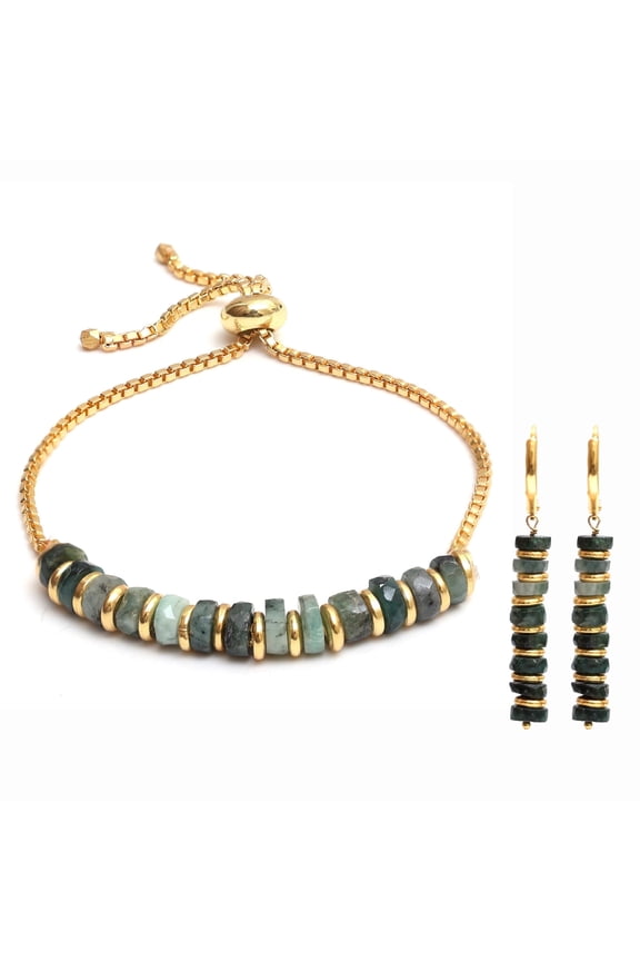 Emerald Beads Bracelet Earrings Set, Womens Heishi Beads Gemstone Combo Jewelry Sets