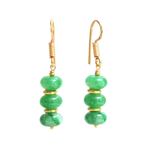 Gempires Green Jade Beads Gemstone Light Weight Dangle Earrings for Women