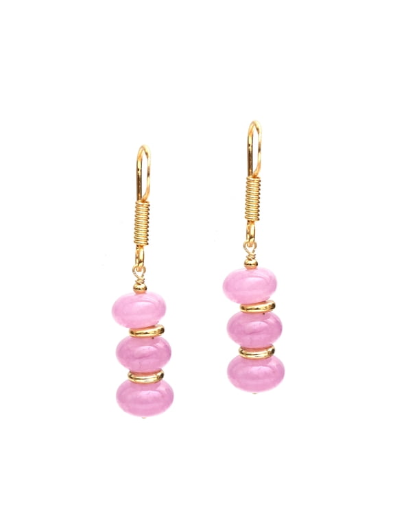 Lavender Bolo Beads Gemstone Earring, 8mm Pink Crystal Bead Dangle Earrings, 14k Gold Plated Handmade Women’s Jewelry