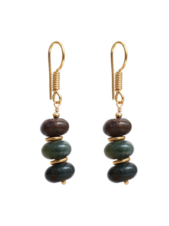 Mossagate Bolo Womens Earring 14k Gold-Plated Fishhook Back Natural Gemstone Jewelry