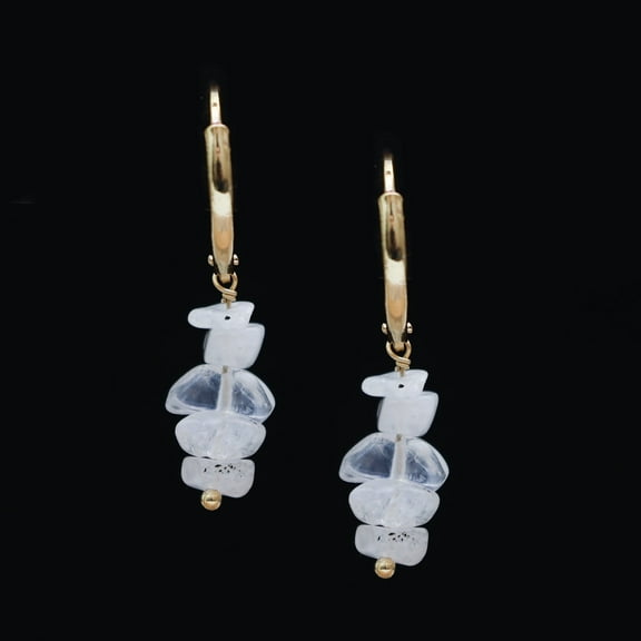 Gempires Natural Rainbow Moonstone Chips Leverback Hoop Earring, 14k Yellow Gold Plated, Earring For Women, June Birthstone Gift