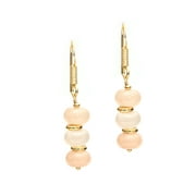 Gempires Peach Moonstone Bolo Beads Earring, 8mm Crystal Beads, Dangling Earrings, 14k Gold Plated, Handmade Women’s Jewelry