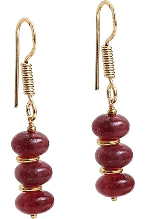Pink Tourmaline Bolo Beads Dangle Earring, 8 mm Orange Crystal Earrings, 14k Gold Plated Handmade Women’s Jewellery