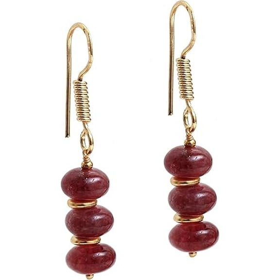 Gempires Pink Tourmaline Bolo Beads Dangle Earring, 8 mm Orange Crystal Earrings, 14k Gold Plated Handmade Women’s Jewellery
