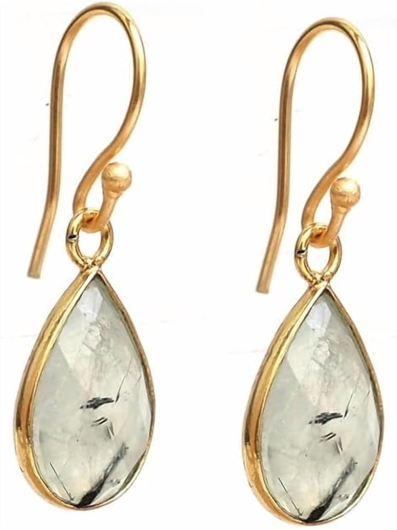 Prehnite Pear Shaped Teardrop Earrings, Bezel Earring, Natural Gemstone Dangle Drop Earrings for Women