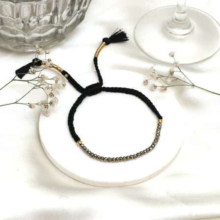 Gempires Pyrite Bracelet for Women, Braided Beads Adjustable Natural Gemstone Jewelry Gift for Her