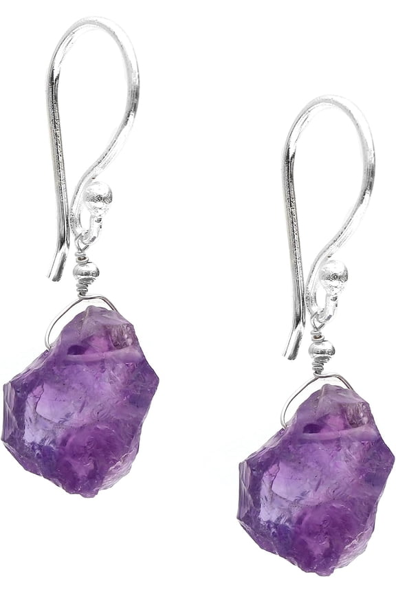 Raw Purple Amethyst Crystal Gemstone Earrings February Birthstone Jewelry Hypoallergenic Silver Plated Minimalist Everyday Wear Dangling Earrings For Women[h125]