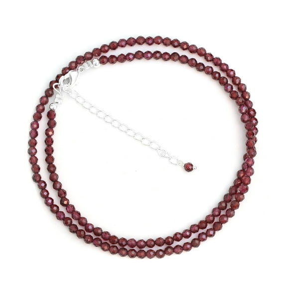 Gempires Red Garnet 18 inch Adjustable Beads Choker Necklace for Women Silver Plated
