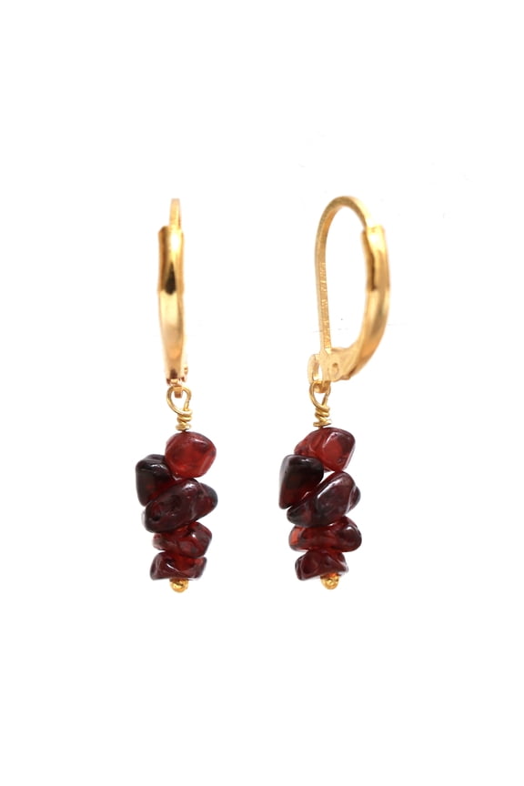 Red Garnet Leverback 14k Gold Plated Gemstone Hoop Earrings for Women