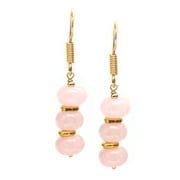 Gempires Rose Quartz Bolo Beads Earring, Dangling Earrings, 8mm Pink Crystal Beads, 14k Gold Plated, Handmade Earrings