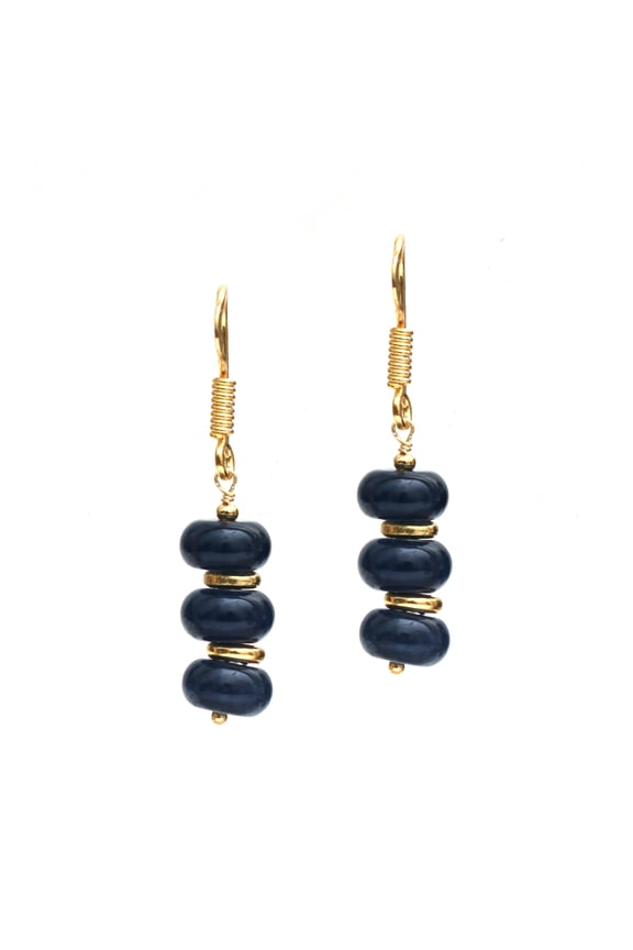 Sapphire Bolo Beads Dangle Earring, 8 mm Beads, 14k Gold Plated Lightweight Earring for Women
