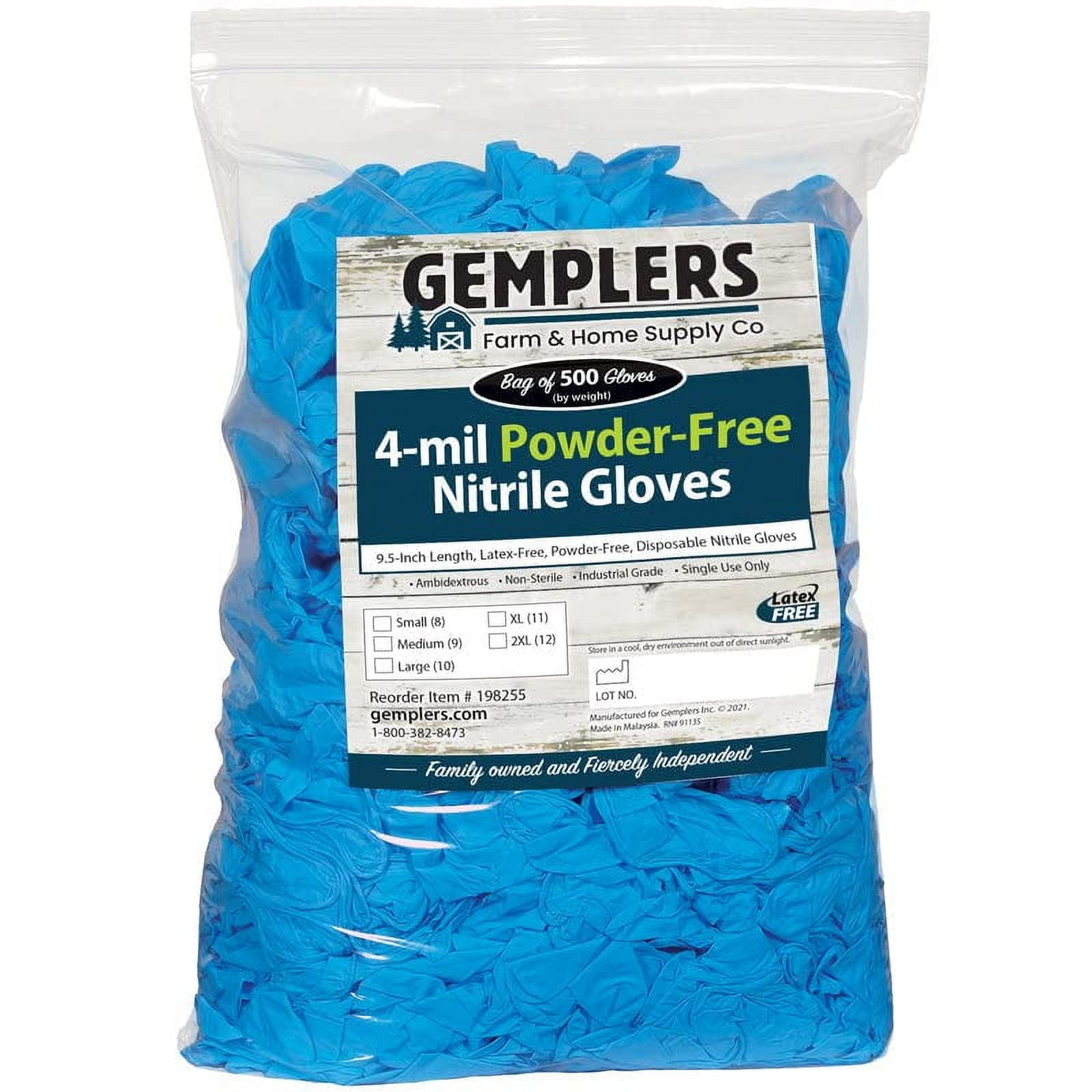 Gempler's 91/2"L, 4mil Disposable Nitrile Gloves Bag of 500