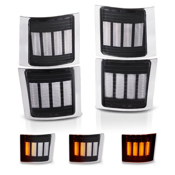Gempro Sequential Amber LED CM31&nbsp;Corner Side Marker Turn Signal Lights for Chevy C/K 1500 2500 3500 1994-1998 C10 Pickup Truck Silverado Suburban Tahoe Front Grill Lights, 4PCS (Clear Len)