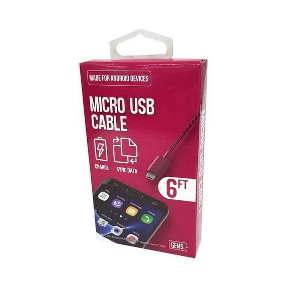 Gems 813125029296 6 ft. Braided Micro USB Cable, Berry