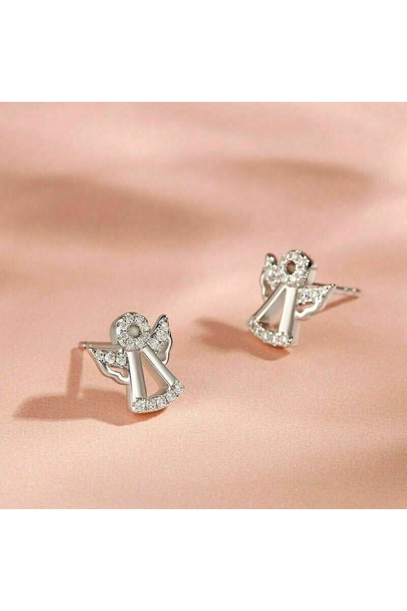 1.00 Ct Round Cut White Diamond Angle Push Back Stud Earrings 14K White Gold Plated For Womens 925 Sterling Silver