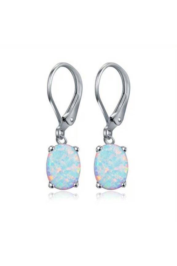 1.15 Ctw Oval Cut Fire Opal Womens Drop Earrings 14K White Gold Plated 925 Sterling Silver