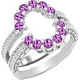 thumbnail image 1 of Gems Jewels 1.20 Ct Round Cut Purple Amethyst & Diamond Wrap Guard Enhancer Wedding Engagement Ring 14K White Gold Finish 925 Sterling Silver For Women's -9, 1 of 3