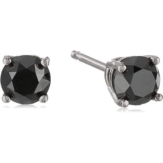 Gems Jewels 1.22 Ct Round Cut Black Diamond Push Back Stud Earring's 14K White Gold Plated 925 Sterling Silver For Women's