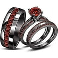 thumbnail image 1 of Gems Jewels 1.25 Ct Round Cut Red Ruby Wedding Engagement Trio Ring Set 14K Black Gold Plated 925 Sterling Silver For Unisex -6.5, 1 of 1