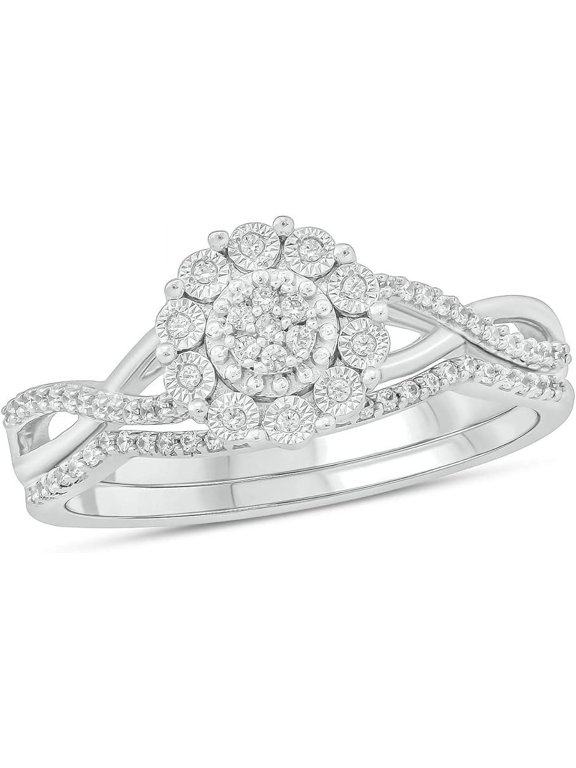 1.30 Ct Round Cut White Diamond Cluster Wedding Engagement Ring 14K White Gold Plated 925 Sterling Silver For Women's -5.5