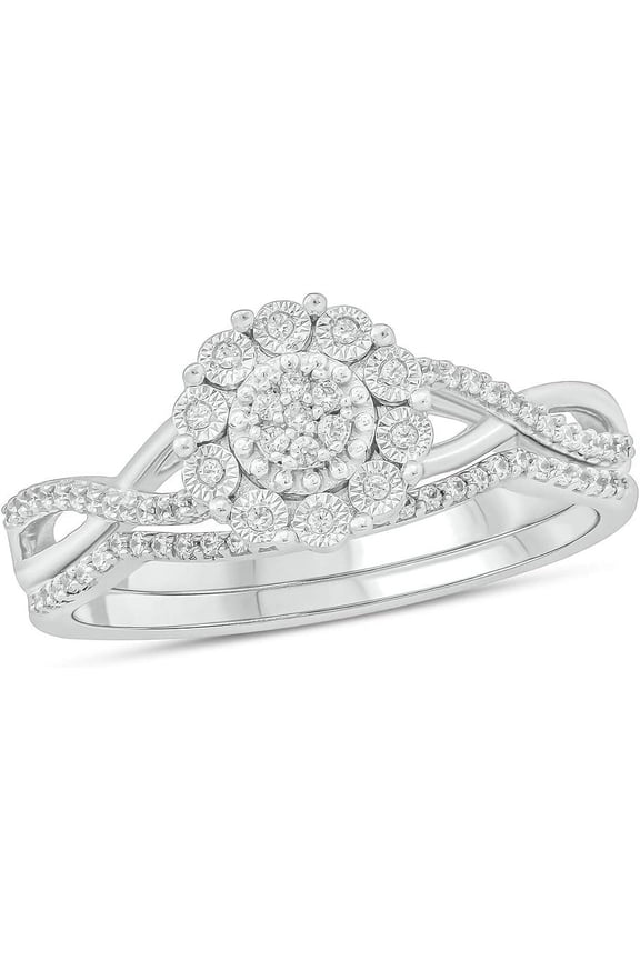 1.30 Ct Round Cut White Diamond Cluster Wedding Engagement Ring 14K White Gold Plated 925 Sterling Silver For Women's -7