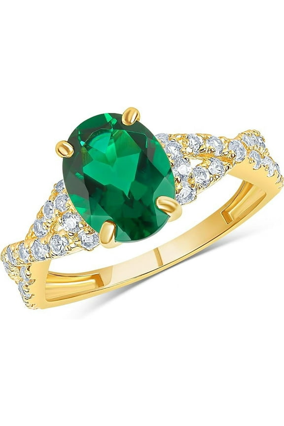 1.40 Ct Oval Cut Green Emerald Wedding Engagement Halo Ring 14K Yellow Gold Plated 925 Sterling Silver For Women's -5
