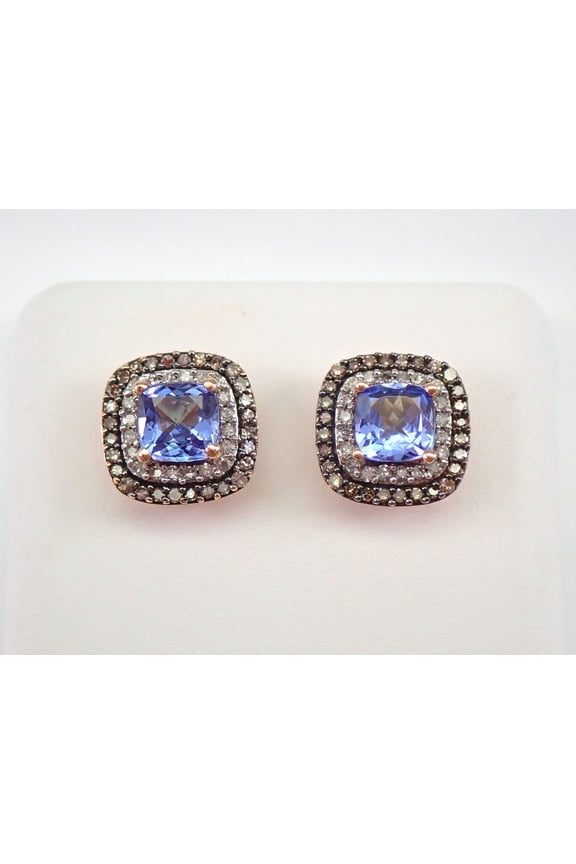 1.45 Ct Princes Cut Blue Tanzanite Womens Push Back Stud Earrings 14K Rose Gold Plated 925 Sterling Silver