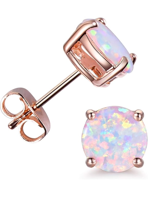 1.45 Ct Round Cut Fire Opal Womens Push Back Stud Earrings 14K Rose Gold Plated 925 Sterling Silver