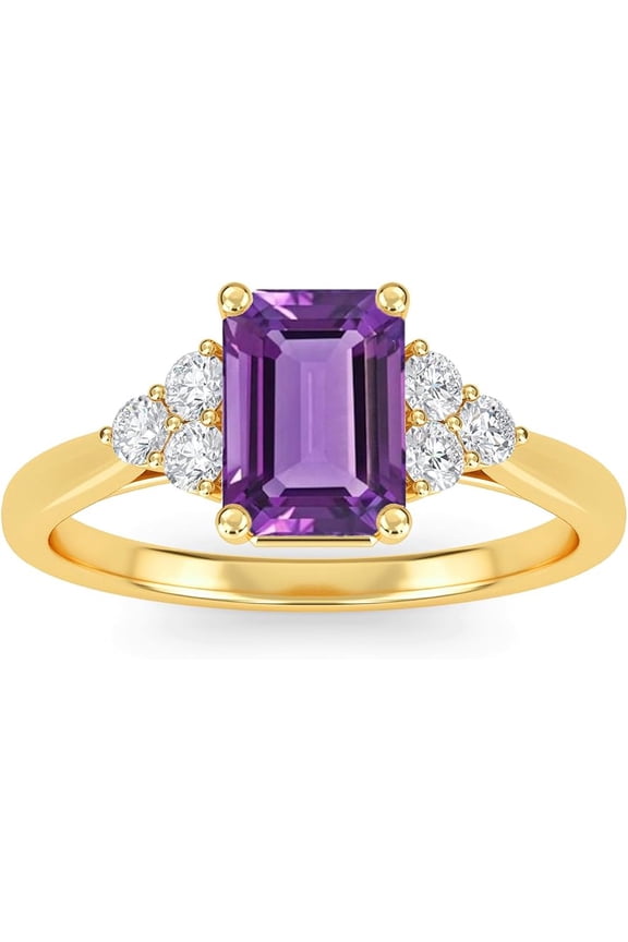 1.80 Ct Emerald Cut Purple Amethyst Christmas Thanksgiving Engagement Wedding Halo Ring For Women's 14K Yellow Gold Plated 925 Sterling Silver -10