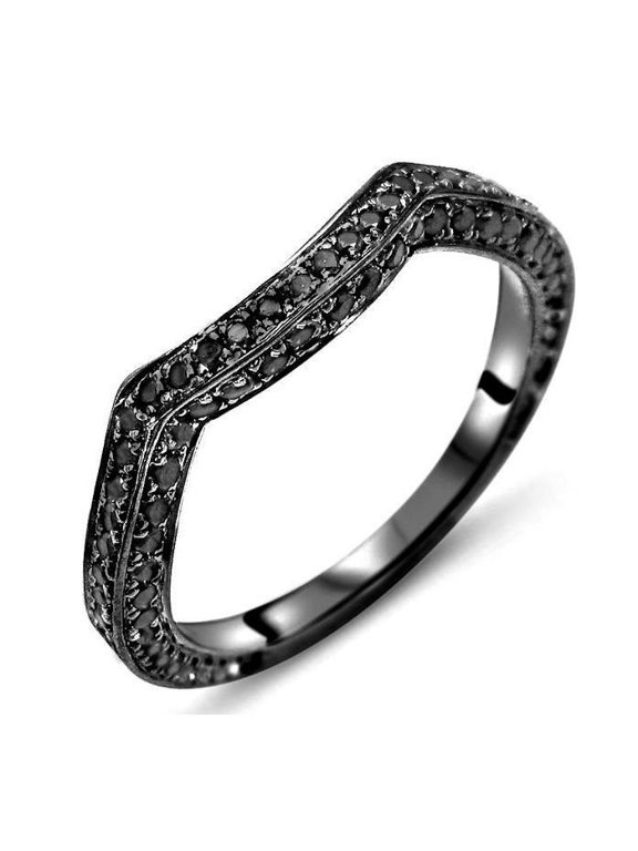 1.92 Ct Round Cut Black Diamond Wedding Engagement Half Band Ring 14K Black Gold Plated 925 Sterling Silver For Women's -5.5