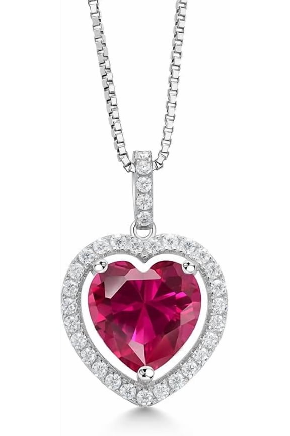 1 Ctw Heart Cut Red Ruby Pendant For Women's 925 Sterling Silver 14K White Gold Plated