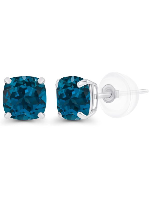 12.00 Ctw Cushion Cut London Blue Topaz Women Stud Earrings 14K Rose Gold Finish