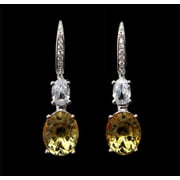 Gems&Jewels 12.00 Ctw Oval Cut Green Peridot Womens Drop Dangle Earrings 14K White Gold Plated 925 Sterling Silver