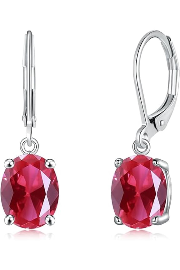 12.00 Ctw Oval Cut Red Ruby Women Drop Earrings 14K White Gold Finish