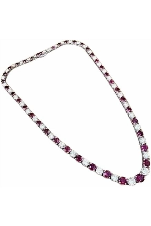 12 Ct Round Cut Red Ruby Womens Tennis Necklace 14K White Gold Plated 925 Sterling Silver