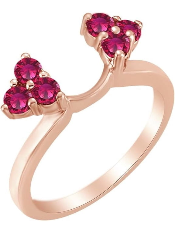 14K Rose Gold Plated 1.00 Ct Round Cut Pink Ruby Enhancer Guard Wrap Ring 925 Sterling Silver For Women's -6